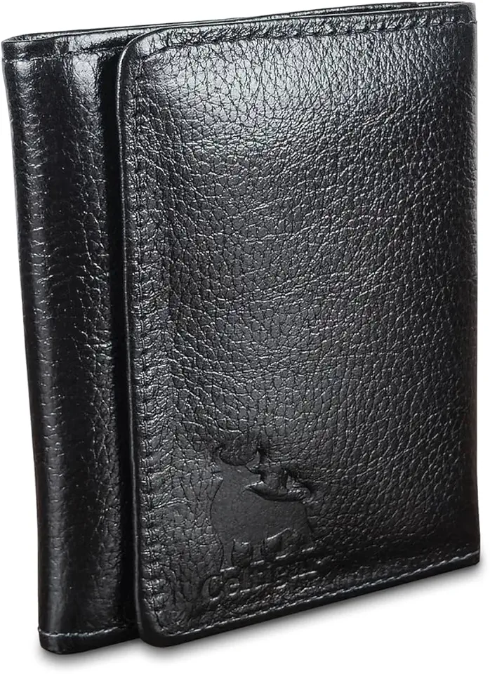 Carteira Masculina De Couro Legítimo Trifold Comporta RG CNH Cartões Antifurto Bloqueio Rfid - 289 (Preto - Couro CBFL)