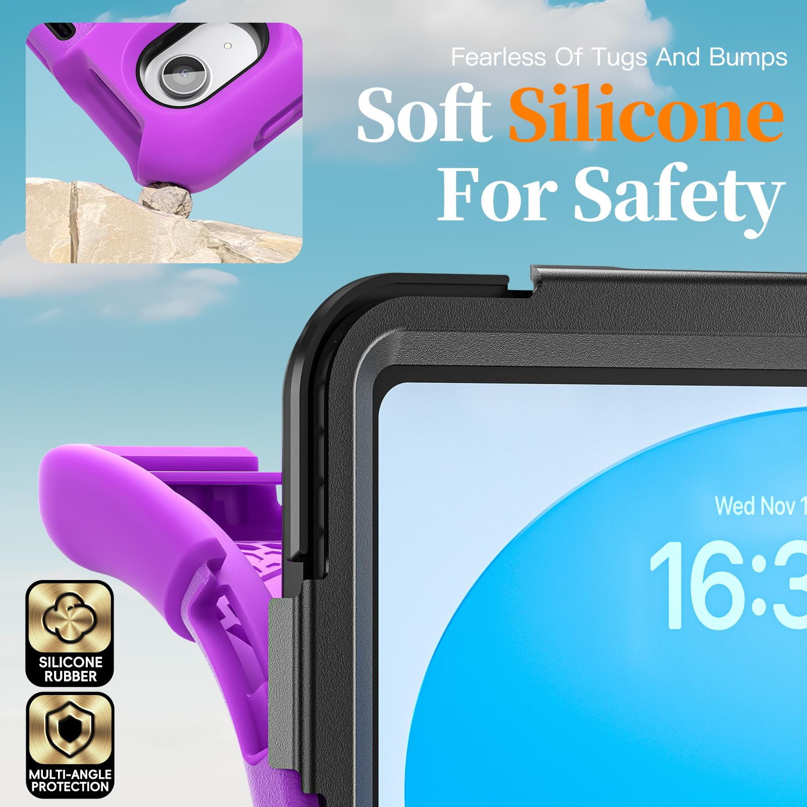 Etui na tablet kompatybilne z iPadem 12th A19 2026/11th 27.9 cm A16 2025/10th 27.7 cm 2022 W, pasek na ramię i obrotowa podpórka i pasek na rękę, klasa wojskowa, odporne na wstrząsy, wytrzymałe etui