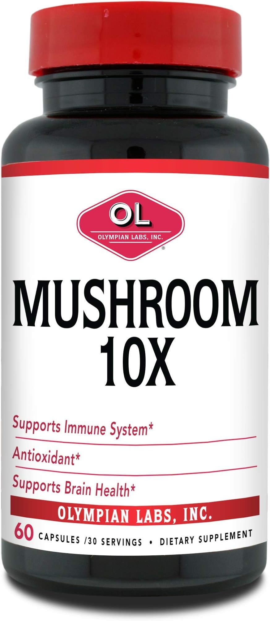 Olympian Labs 10X Mushroom Supplement Capsules - Comprehensive Formula Supporting Immune System, Antioxidant, Brain Health - 60 Capsules (30 Servings)