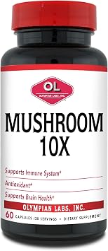 Olympian Labs 10X Mushroom Supplement Capsules - Comprehensive Formula Supporting Immune System, Antioxidant, Brain Health - 60 Capsules 30 Servings