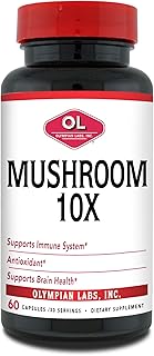 Olympian Labs 10X Mushroom Supplement Capsules - Comprehensive Formula Supporting Immune System, Antioxidant, Brain Health - 60 Capsules (30 Servings)