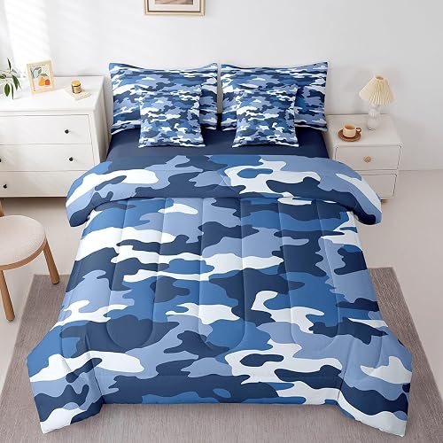Erosebridal Blue Camouflage Bed in a Bag King Size,Military Camo King Comforter 