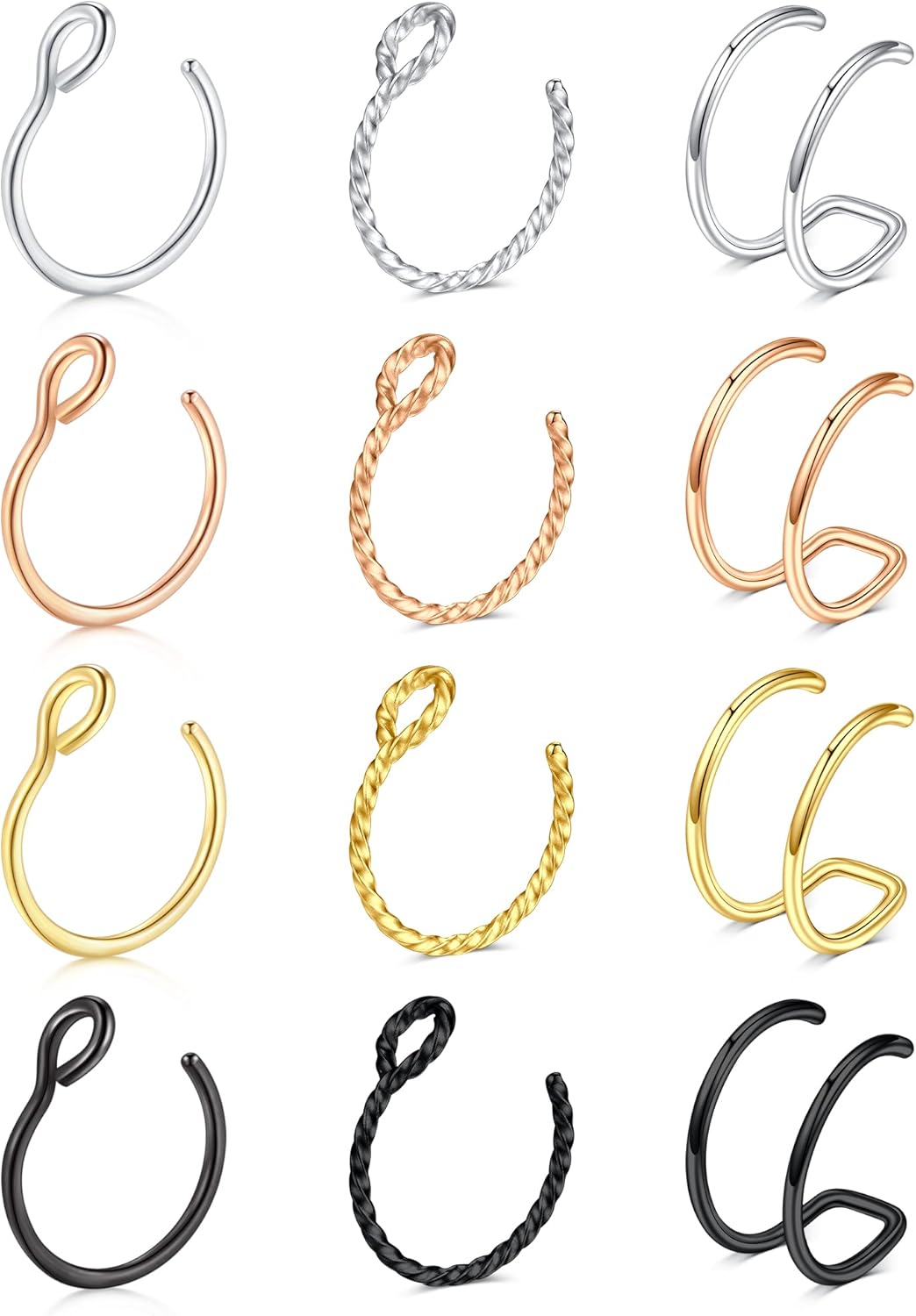 MODRSA Fake Nose Ring Hoop Double Fake Septum Rings Fake Nose Piercing Clip on Earring Hoops Faux Nose Rings Lip Ring
