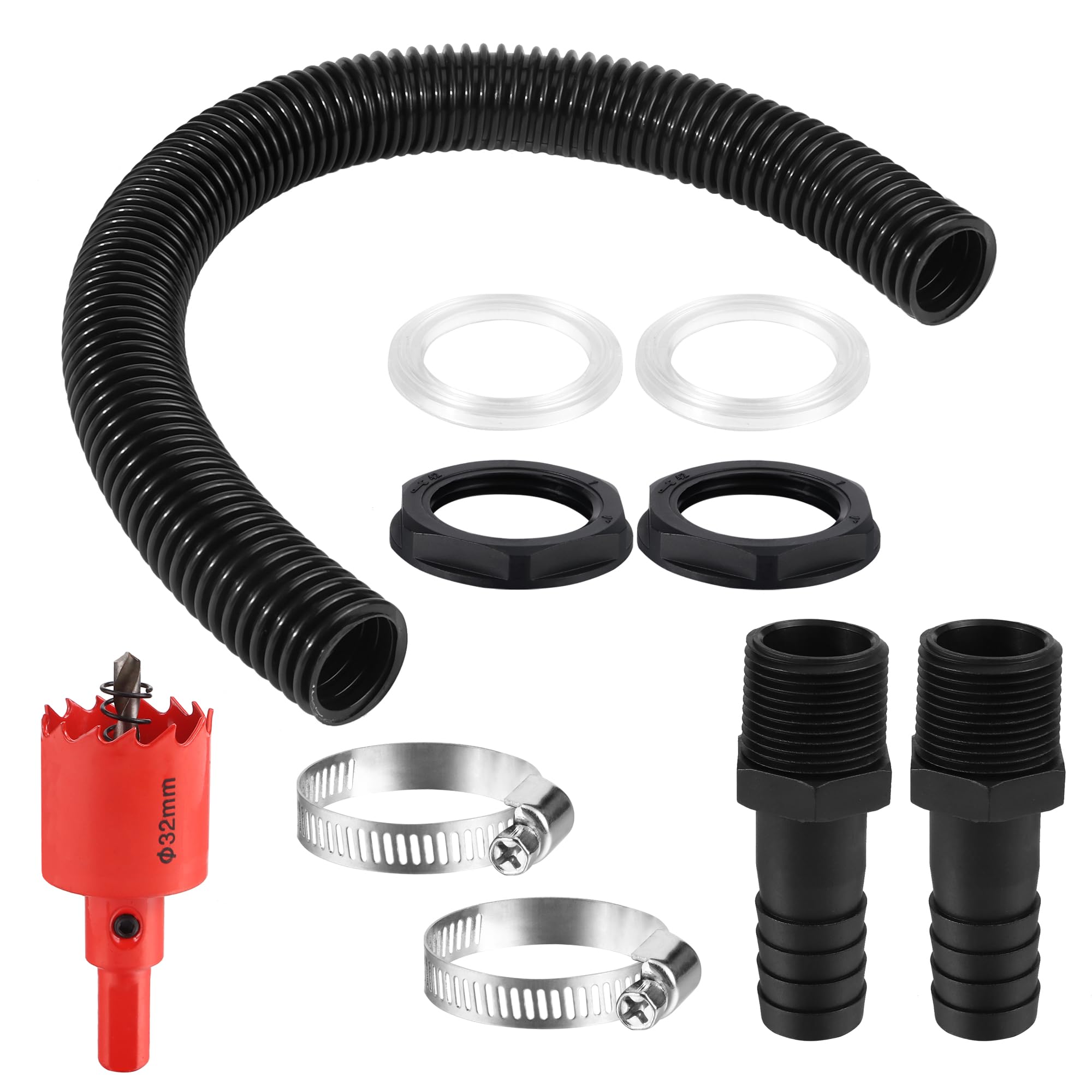 JSMTKJ Water Butt Connection Set 50 cm Connection Hose Rain Barrel Connector 2 Hose Connectors 25 mm with Lock Nut for Water Butt Water Tanks Cisterns
