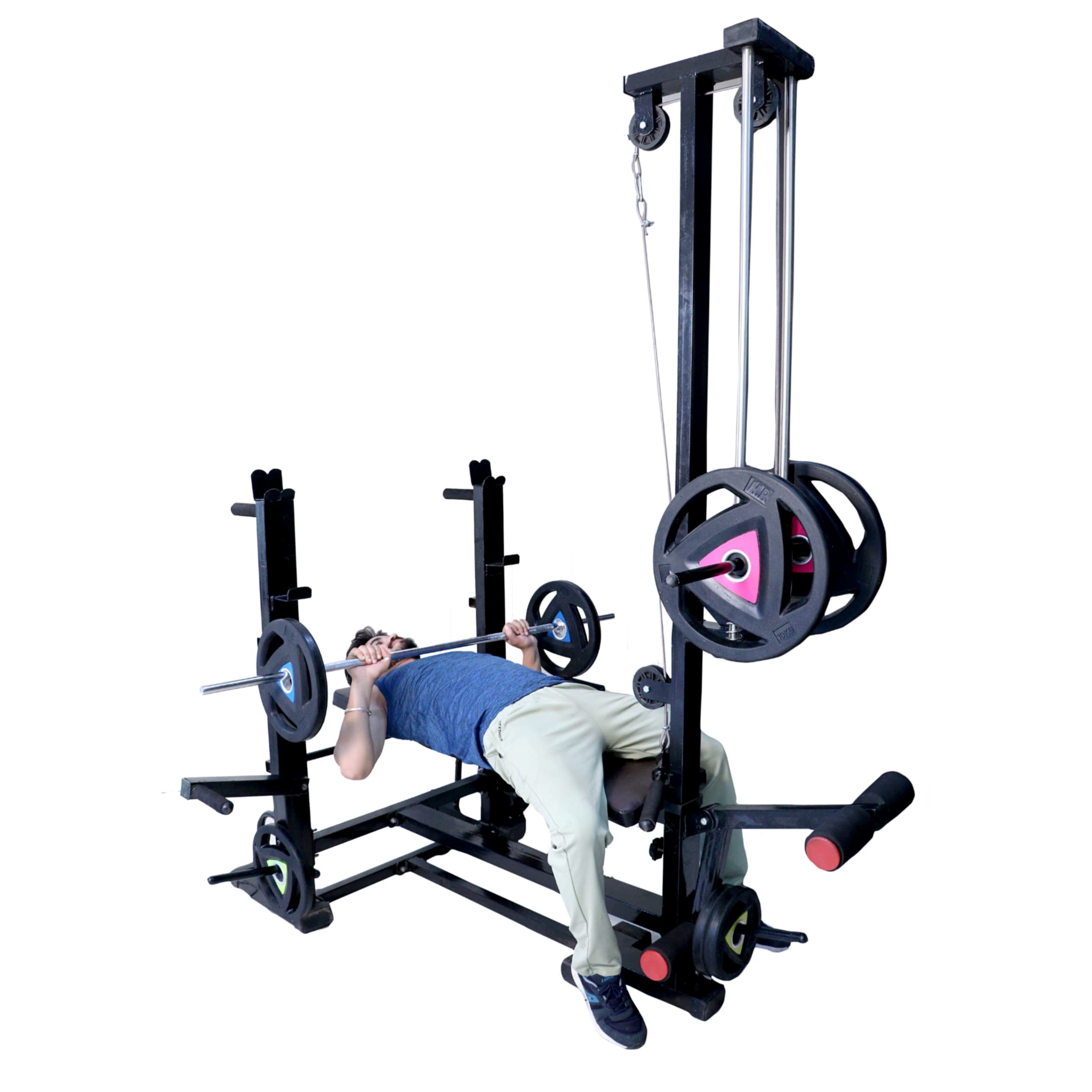 SAFELINE 20 in 1 Multi Adjustable Bench Press With Lats Pull Down, Rowing & Bicep - Tricep | Heavy Gauge | Double Support | For Home Gym Setup (20 In 1 New Bench)