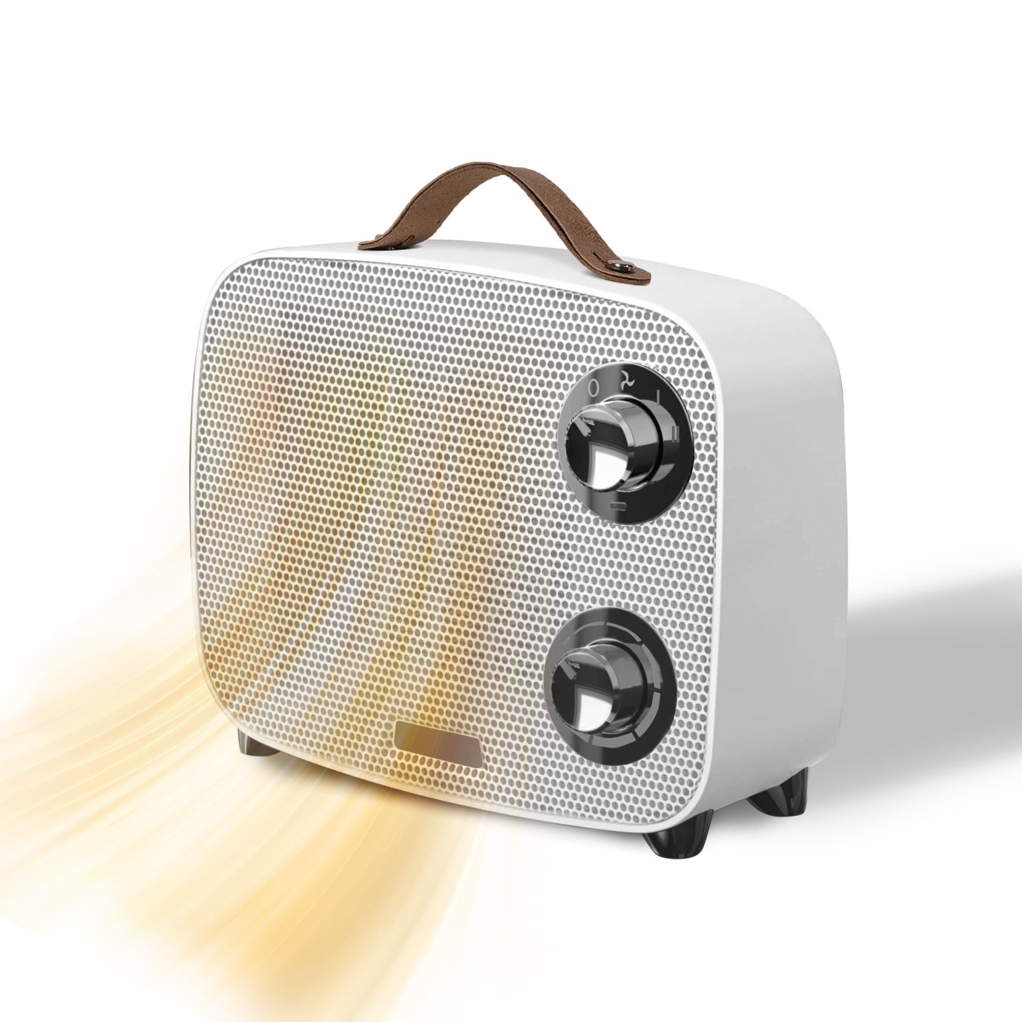 Calefactor Aire Caliente Portatil - Calentador Bajo Consumo Vintage - Calefactor para Hogar y Baño - Estufa Ventilador Silencioso Regulable con 2 Potencias de Calefacción, 1000w y 1500w (BLANCO)