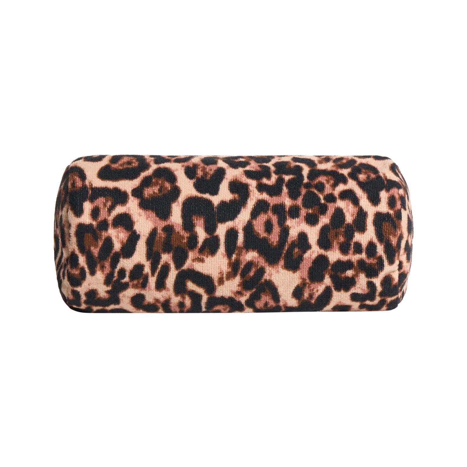 Ohs Women's Leopard Print Leopard Inflatable Bolster Pillow, Gifts For Lightweight Compact Back Support Beach Pillow With Soft Microfibre Cover For Sun Loungers Poolside Portable Travel Cushion, 36 X 16 X 16Cm