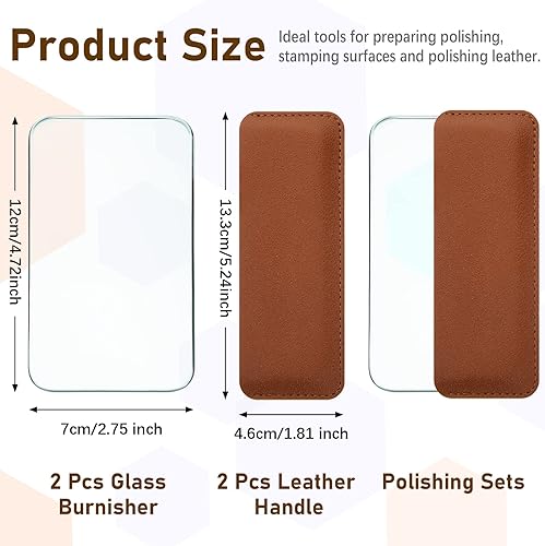 Miniatura 2 de 2 juegos de herramientas de pulido de cuero, herramientas de trabajo para bruñido de vidrio, suministros de bruñido con mango para técnicas de