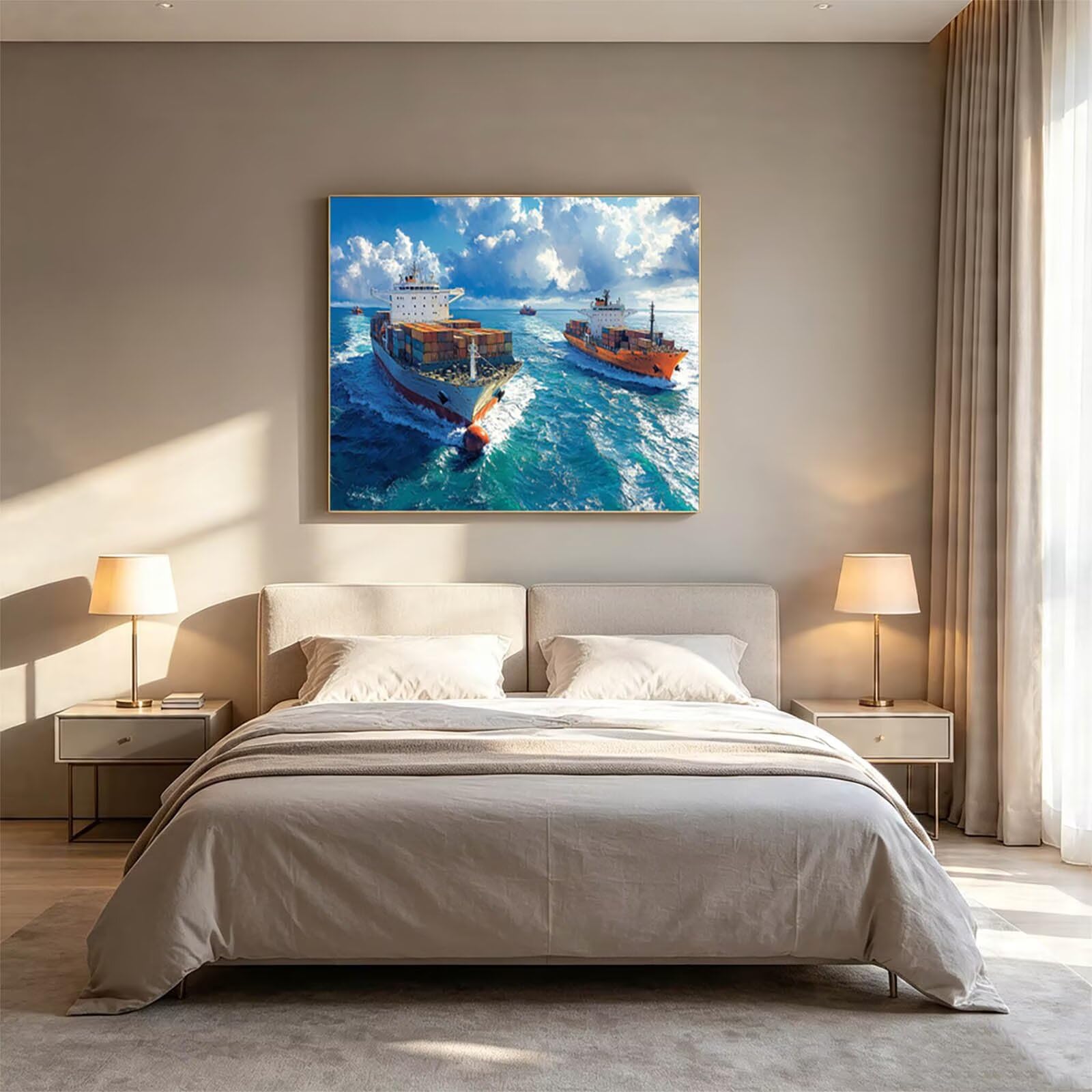 Malen Nach Zahlen Erwachsene Containerschiff Leinwand 70x95cm ZSHS-1994 | Diy Set Erwachsene mit Acrylfarben Set Pinselset Farbenfrohe Leinwand Meer für Deko Wohnzimmer Geschenke für Frauen