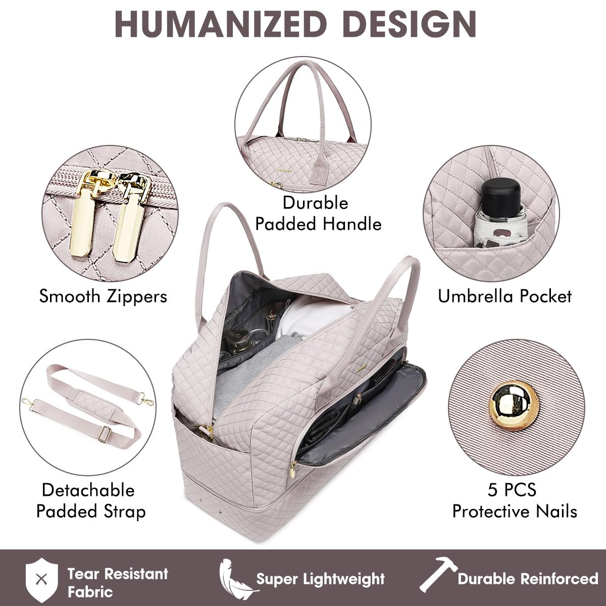 Weekender Travel Duffle Bag Women - Weekender Bags for Womens with Shoe Compartment Toiletry Bag Carry on Overnight Bag Gym Duffel Bag Wet Pocket Hospital Bags for Labor and Delivery Beige view 3