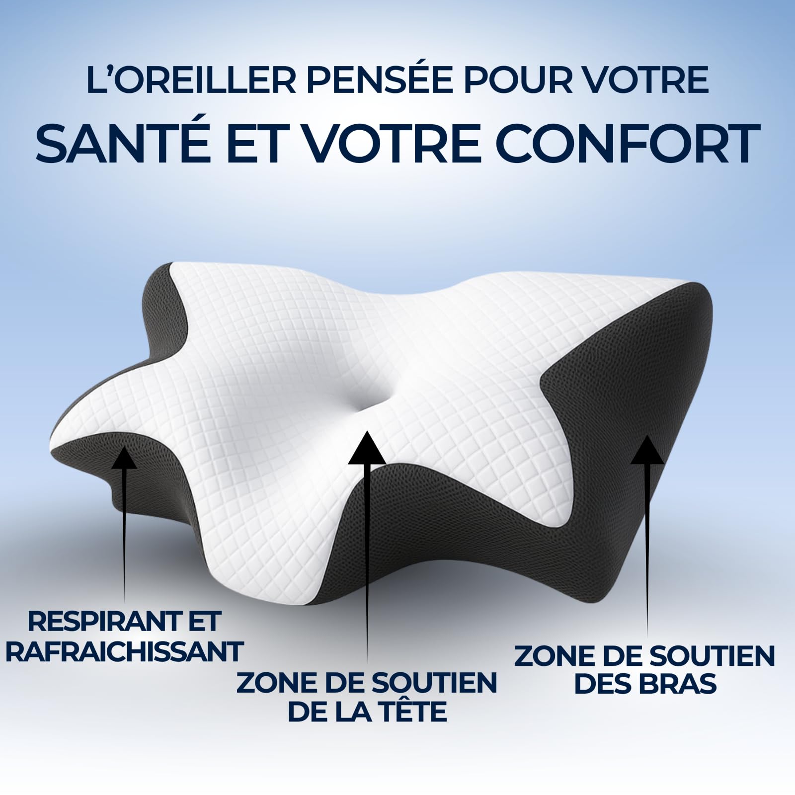 Novéa - Soulagement Cervical，Oreiller en Mousse à mémoire de Forme 2 en 1 Soulage l'inconfort Pendant Le Sommeil et améliore Le Confort Convient à Toutes Les Positions de Sommeil