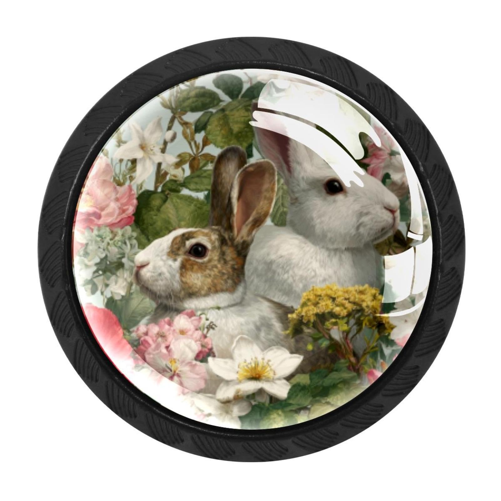 CHENZZZZ 4 PCS Easter Rabbits Floral (10) Crystal Glass Cabinet Knob Drawer Pull Handle for Kitchen Cupboard Dresser Wardrobe etc
