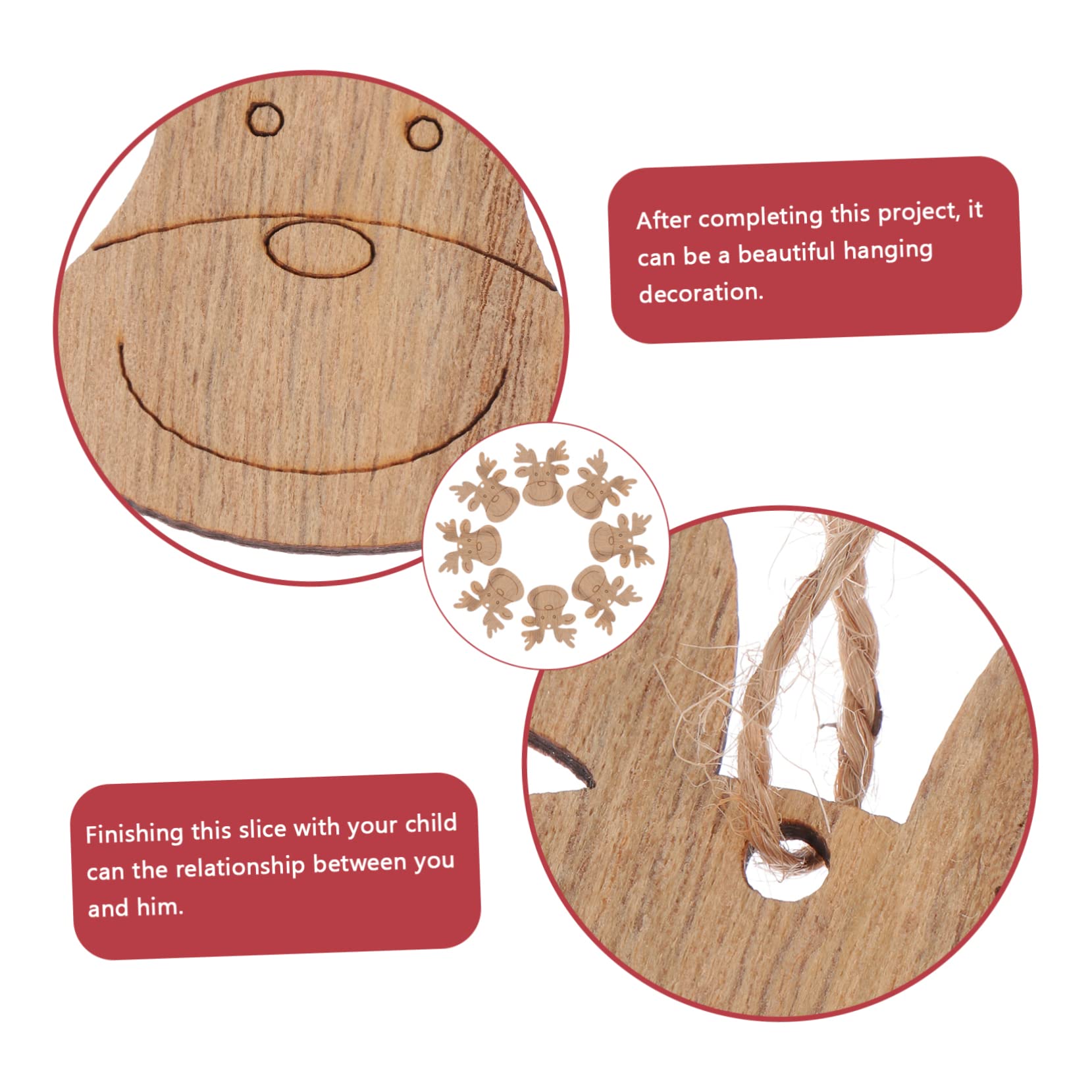 SHINEOFI Decorazioni Natalizie Adatte per Graffiti in Legno 20 Pezzi a Forma di Renna Spago, Fette di Legno Grezze e Regali per Ragazza per Progetti Diy