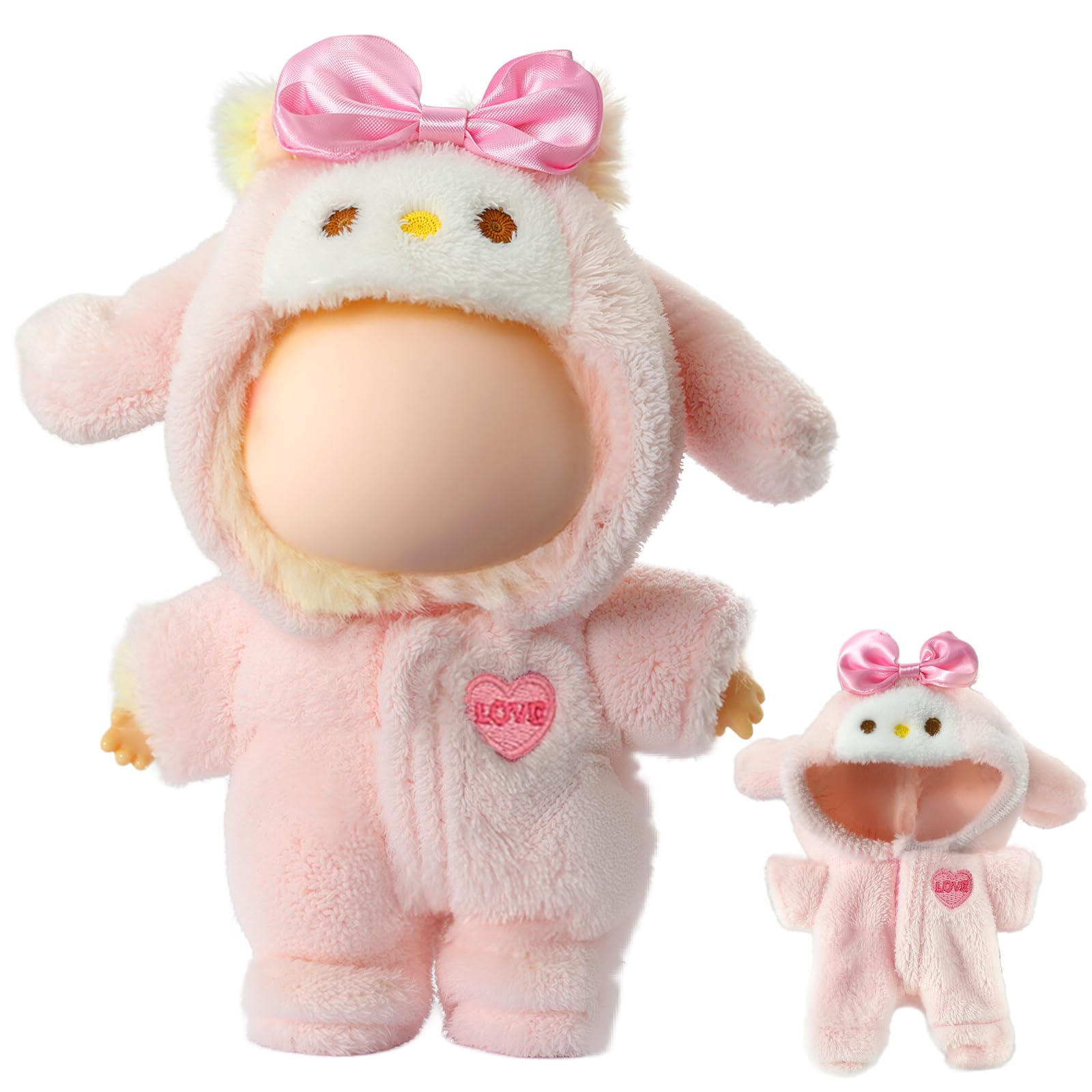 Clothes for LABUBU Doll (NO Doll), Pink Bunny Plush Jumpsuit Accessories for LABUBU 17cm Dolls, Premium Fashion Outfit - Cute Clothes for Dress up Unique Style