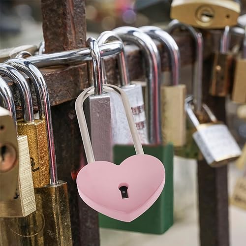 Miniatura 6 de VeYocilk Love Lock, candado afilado de 3.5 pulgadas y 1.969 in, pintura de goma, corazón rosa, para puente de amor, boda, aniversario, regalo de