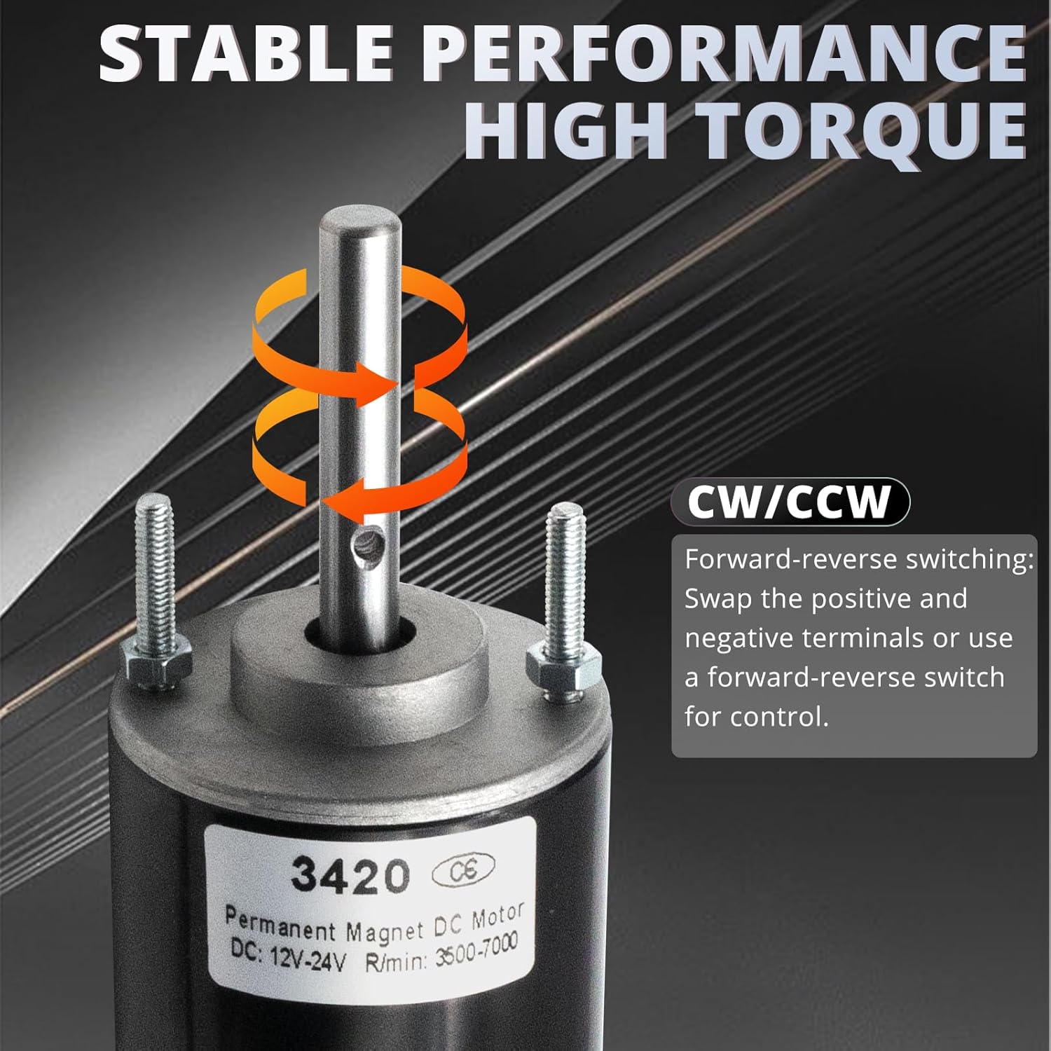 MAKERELE High Torque DC Motor 12V/24V 30W - 3500/7000RPM Permanent Magnet Electric Motor with Cable Connector and Mount, for DIY Generator (CW/CCW, XD-3420 Type, Threaded Shaft)