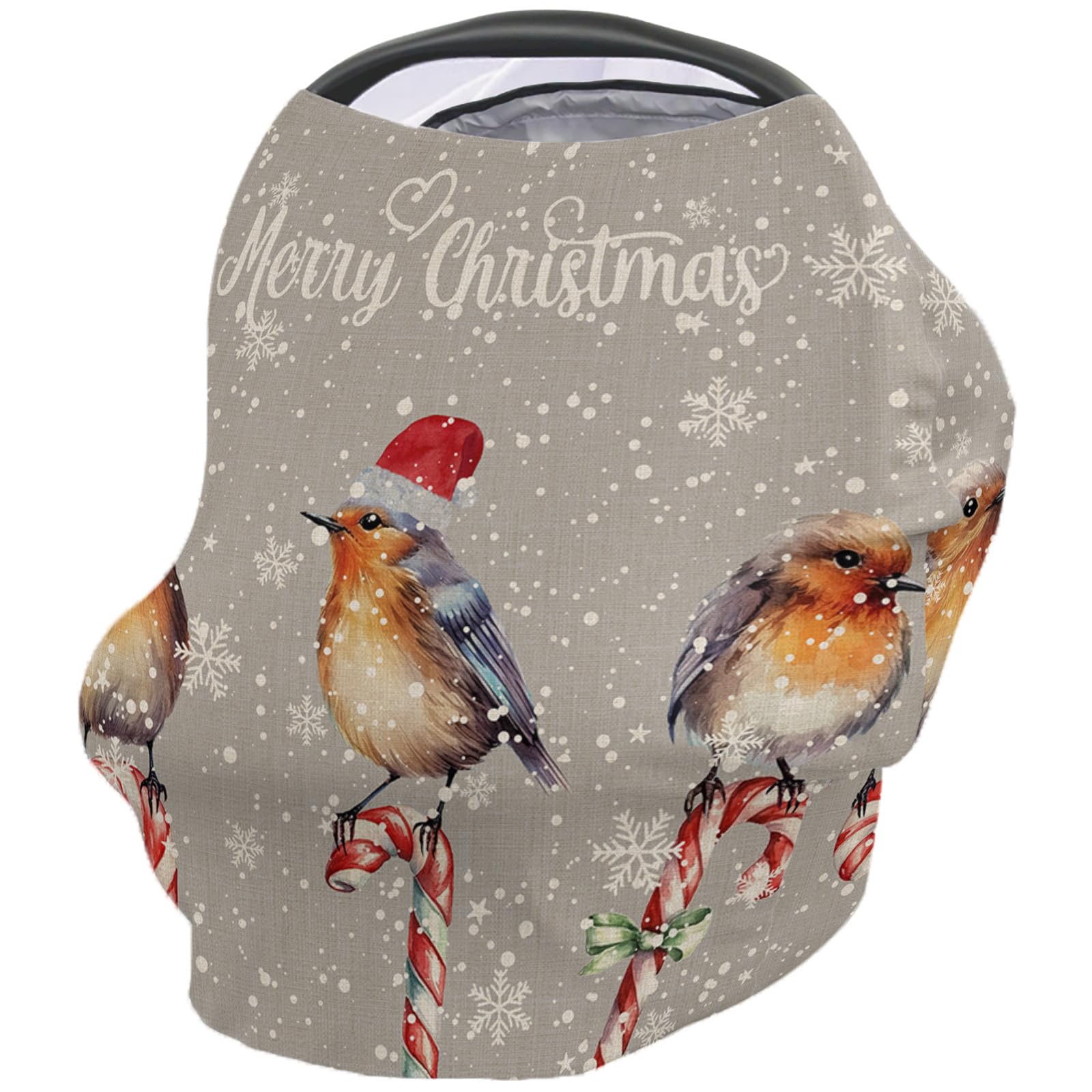 Nursing Cover for Breastfeeding Scarf, Vintage Birds Candy Merry Christmas Baby Car Covers Super Soft Multi Use for Canopy Shopping Cart Cover Blanket Stroller Cover