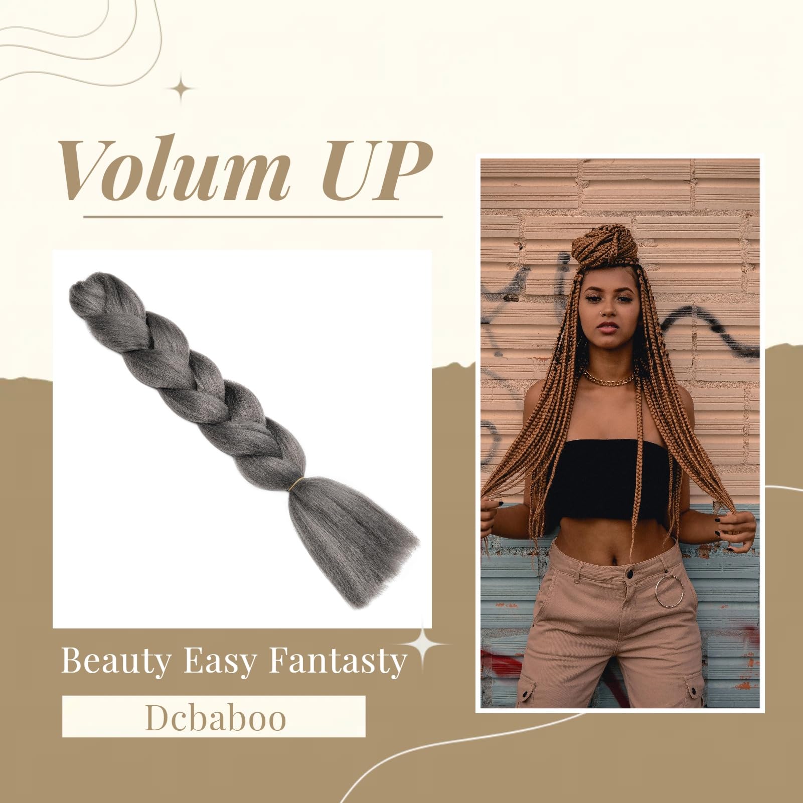 Dcbaboo Braids Hair Extensions for Braiding Dark Grey Jumbo Braiding Hair Extension 1PCS 24inch 100g Synthetic Kanekalon Afro Crochet Twist Box Braids Extensions - Image 3