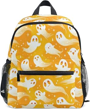 Ghosts Sparkles Preschool Backpack Bright Orange School Backpack Daycare Bookbag for Kids 3-8