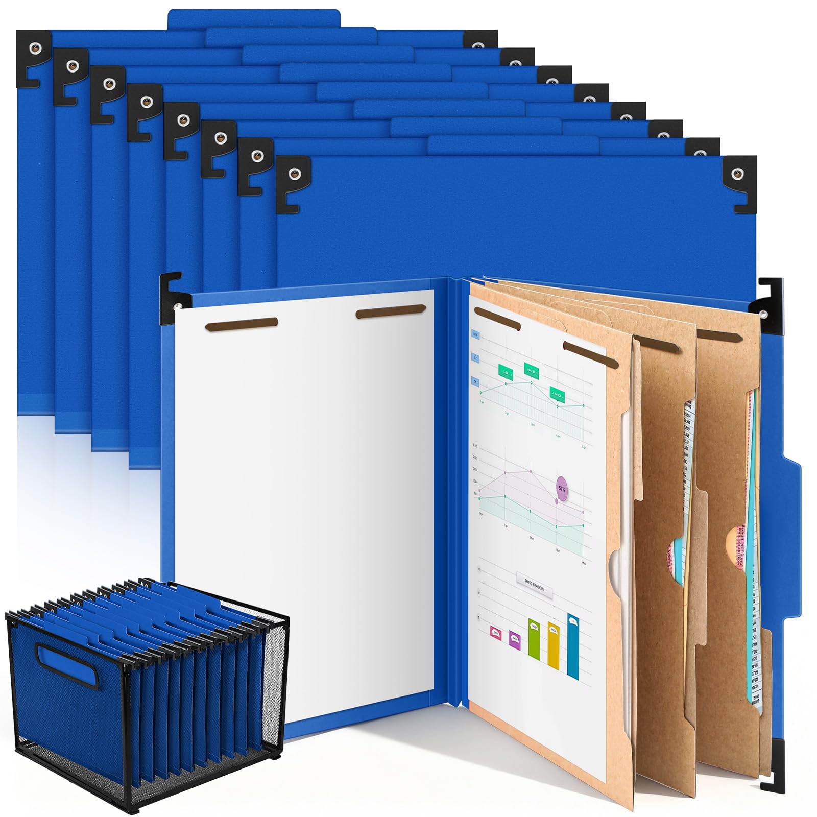 Henoyso 15 Pcs Hanging Classification Folders,3 Pocket Dividers,Dark Blue