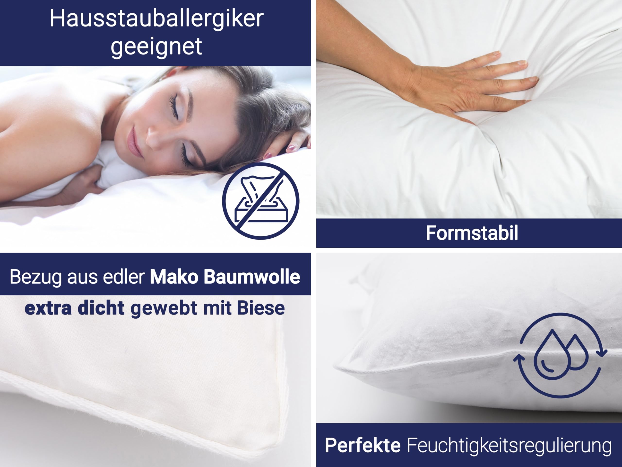 ZOLLNER Premium Kopfkissen aus 80% Federn und 20% Daunen - Made in Germany – für Allergiker geeignet – Bezug aus hochwertiger Baumwolle - waschbar bis 60°C - 60x80 cm - Hotelqualität