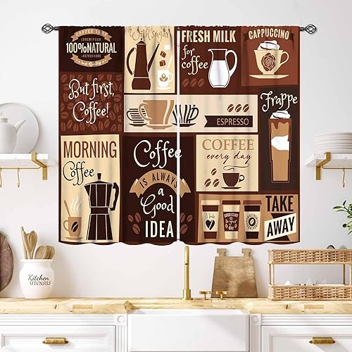 Miniatura 21 de Cortinas Rústicas de Cocina, Tenedor Cuchara Retro Tablón de Madera Granja País Tema de Cocina Citas Divertidas Tratamiento de Ventana para