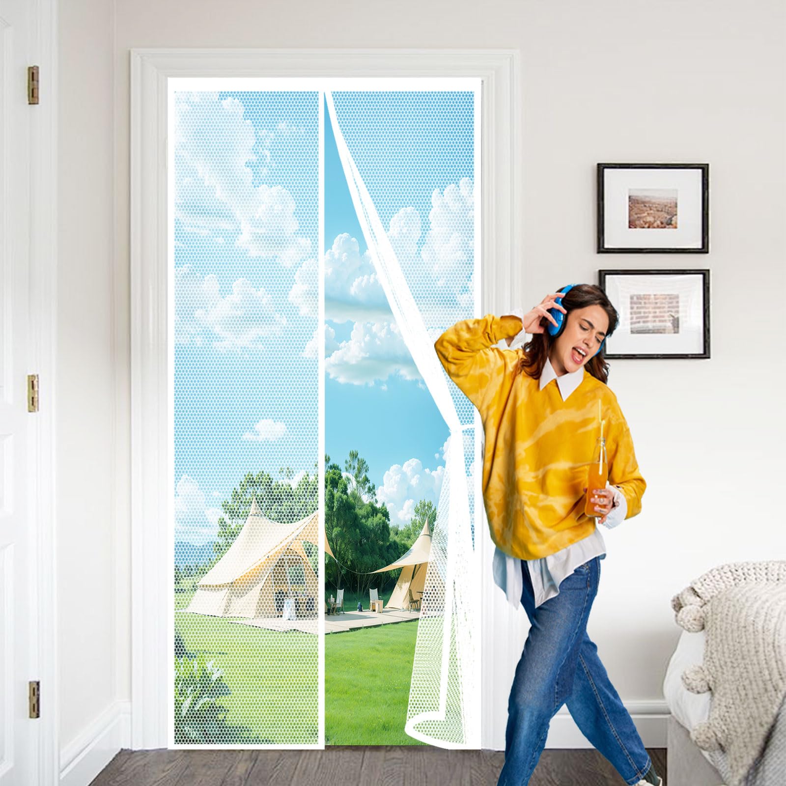Moustiquaire porte magnétique 70 x 190 blanc rideau anti mouche sans perçage