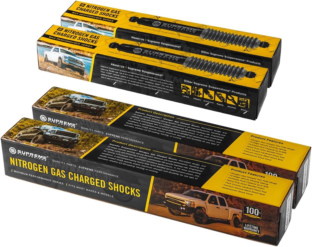 Supreme Suspensions - Front & Rear Complete Set of Shocks for 2000-2006 GM Suburban/Tahoe/Yukon 1500 2WD 4WD MAX Performance Nitro Gas-Charged Shocks - OEM Replacement for Lifted Applications
