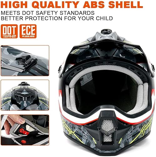 Miniatura 31 de Orthrus certificado DOT Casco para adultos y jóvenes para moto de tierra, ATV, motocross, fuera de carretera, bicicleta de motocicleta