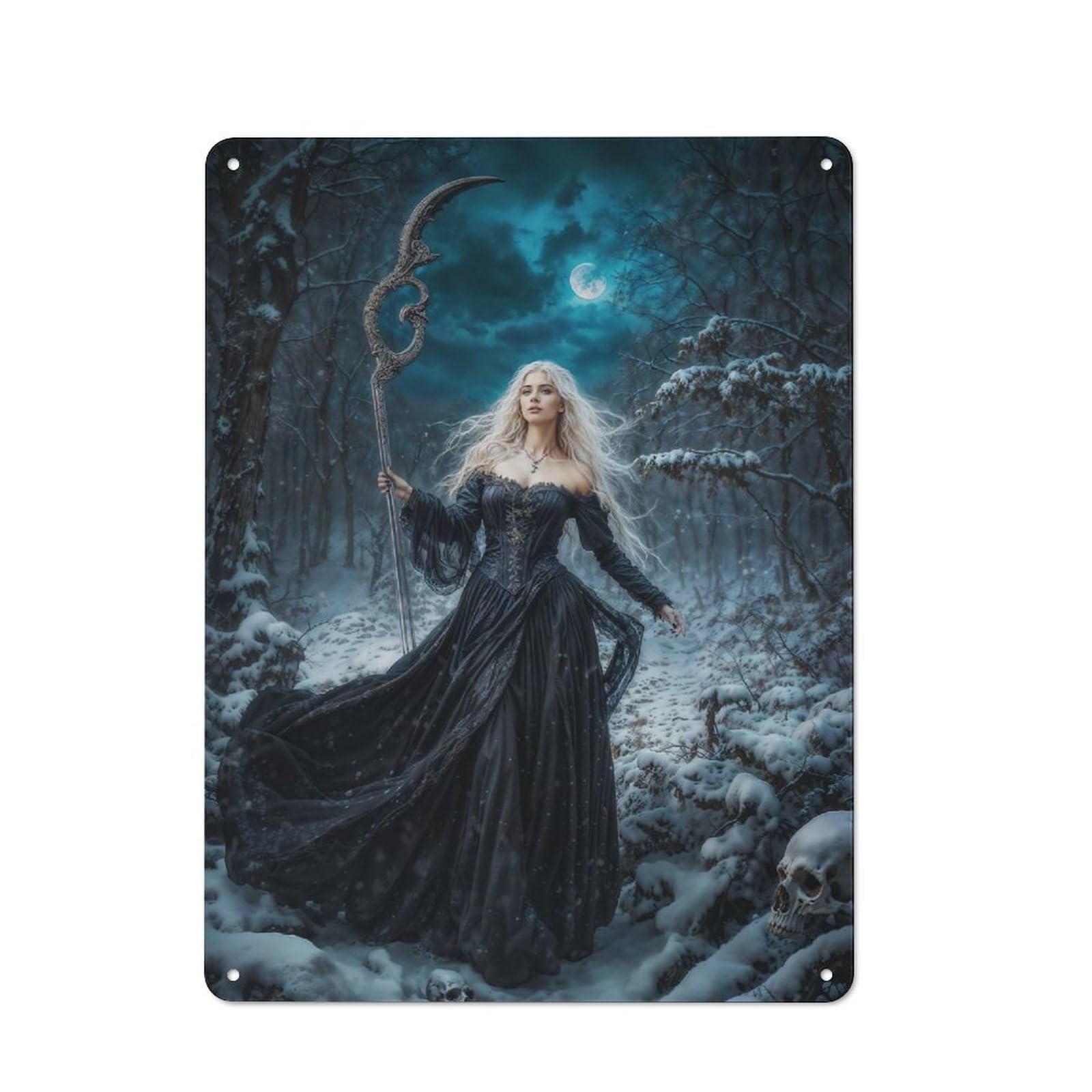 Junmoney Draped In Shadow Goddess Morana Rustic Tin Sign 40X30cm Featuring For Garage Or Workshop, For Garage, Workshop And Man Cave Decoration