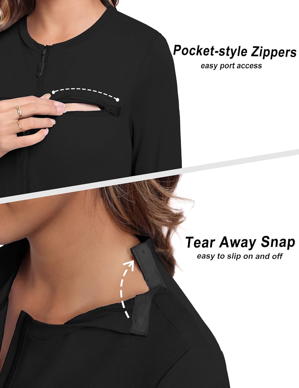 Deyeek Chemo Port Shirts for Women 2 Side Snaps Long Sleeve Shoulder Post Surgery Clothing Dialysis Breast Cancer Shirts - Image 5