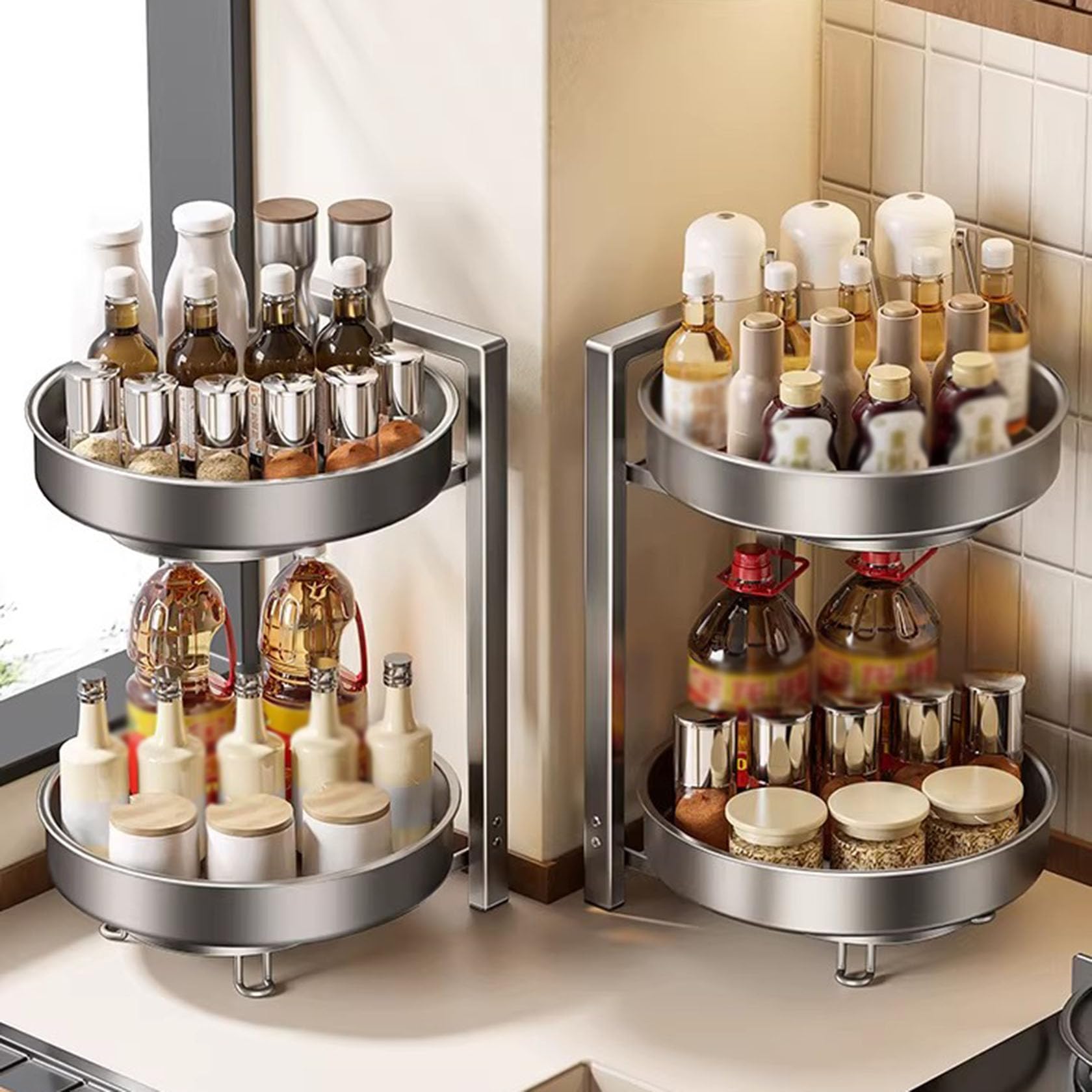 Étagère À Épices Rotative, Lazy Susan pour Platine, Étagère De Rangement Tournante À 2 Niveaux,2 layer
