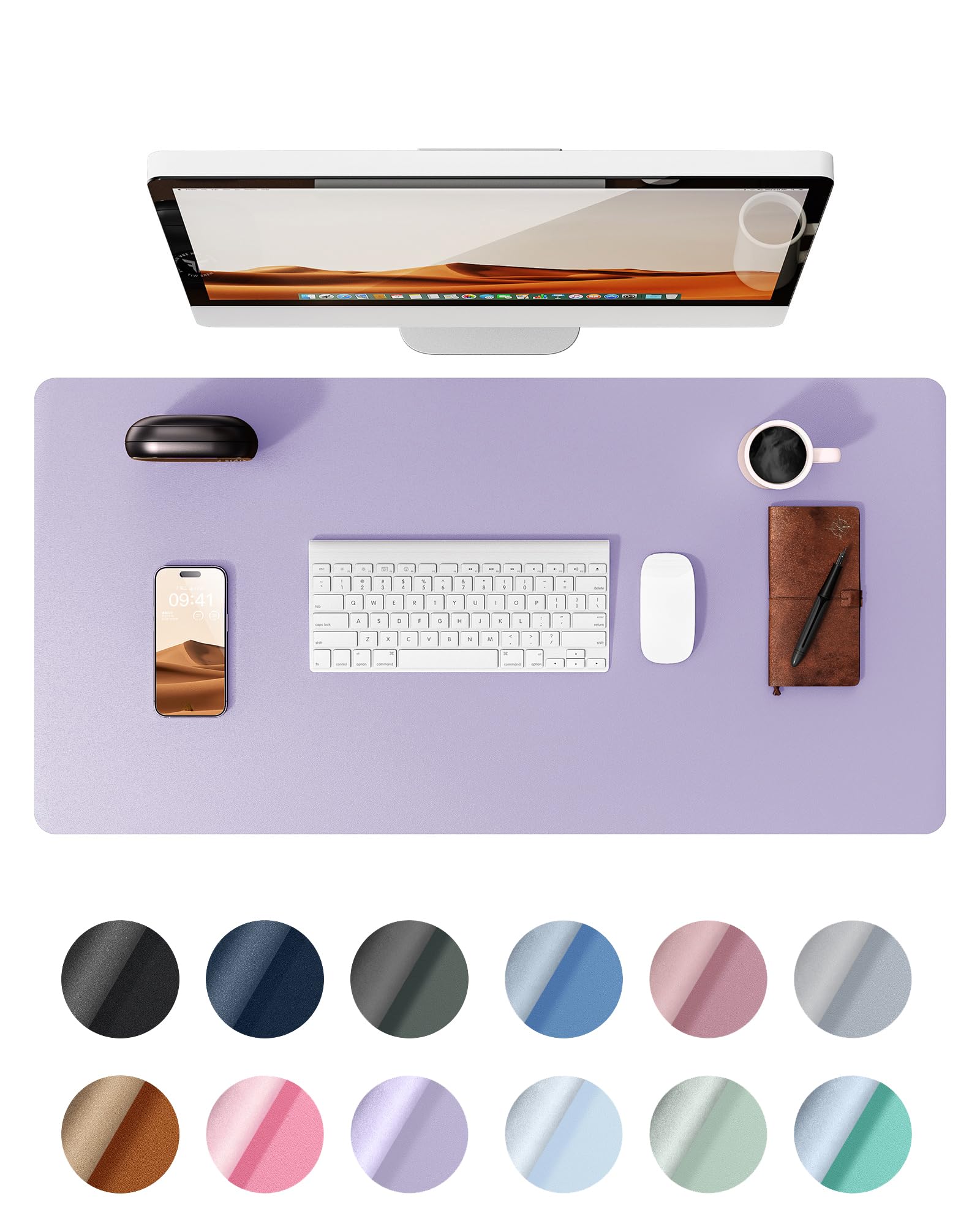 YSAGi Leather Desk Mat, Large Mouse Mat, Non-Slip Desk Pad, Waterproof Leather Table Protector Writing Pad for Office and Home (60 x 35 cm, Light Purple)