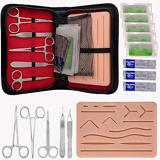 Generic Asian Scientific Precision Suture Practice Kit, Comprehensive 17-Piece Set with Durable Large Suturing Pad, Pre-Cut Wounds, Instruments for Medical Students and Practitioners