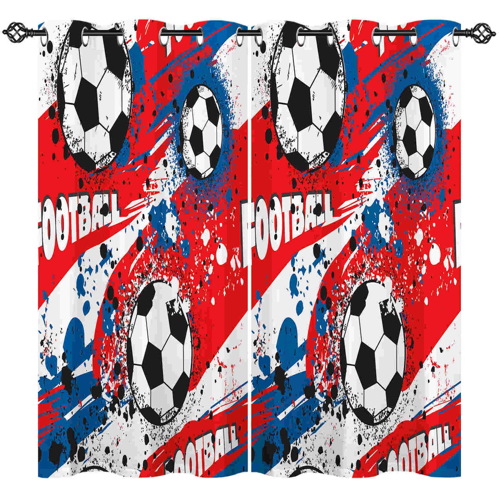ANHOPE Football Curtains Eyelet Soft Thermal Insulated Blackout Curtains Abstract Sports Theme Soccer Ball Print Pattern Ring Top Window Drapes for Kids Boys Bedroom Living Room 52 x 63 Inch 2 Panels — image 1