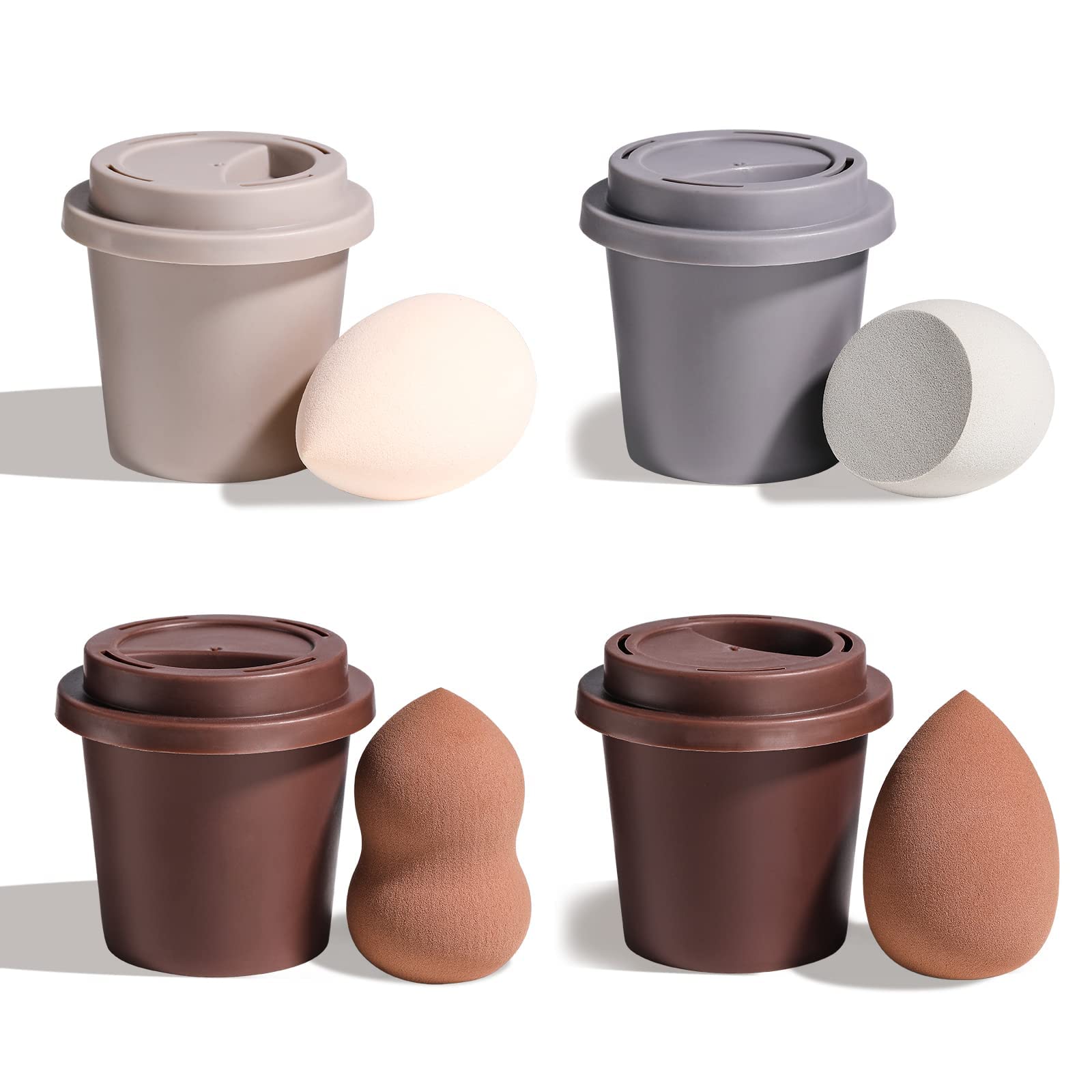 Makeup Sponge Set, Foundation Blending Beauty Sponge, Beauty Blender For Face Makeup, Cream, and Powder, Multi-colored Makeup Sponges, 4 Pcs with Coffee Cup Package