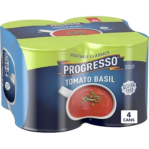 Progresso Sopa de tomate y albahaca, sopa enlatada Vegetable Classics, sopa sin gluten, 19 onzas, paquete de 4