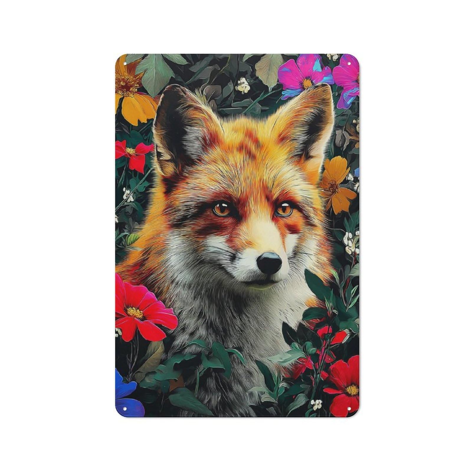 Junmoney Fox Amidst Flowers Metal Wall Sign 30X20cm Featuring For Café Or Home Bar, A Winter Wall Decor Update For Hospitality Decor Collectors