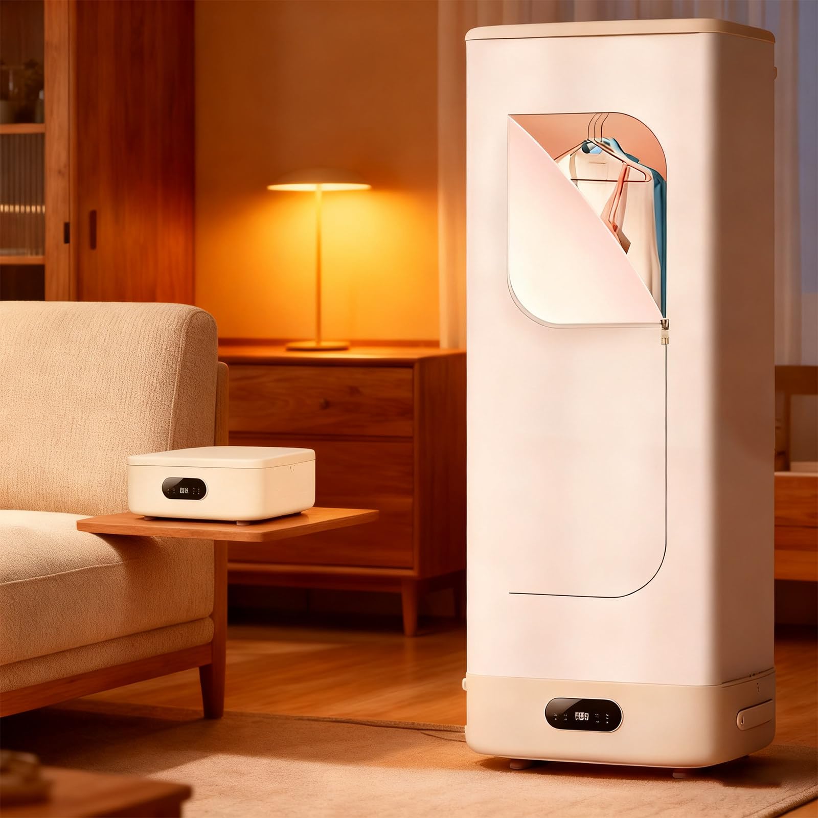 Tragbarer Wäschetrockner, 800 W Abnehmbarer Trockner, Elektrischer Wäschetrockner mit Timer, Bodenstehend und Hängend Doppelt Verwendbar, für Geschäftsreisen, Schlafsäle, Wohnungen, Hotels