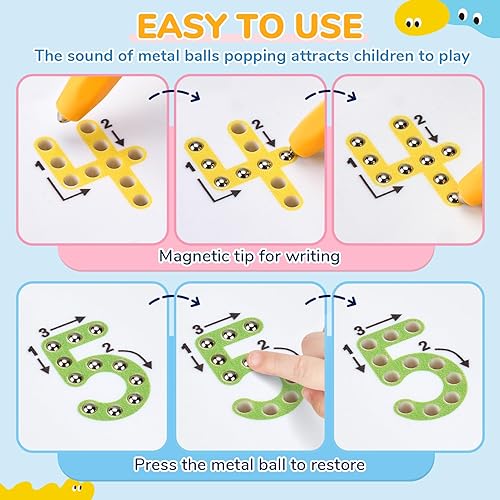 Miniatura 4 de JoyCat Tabla magnética de doble cara para trazado de números, números 2 en 1, 1 a 20, juguetes de escritura para niños pequeños y niños,