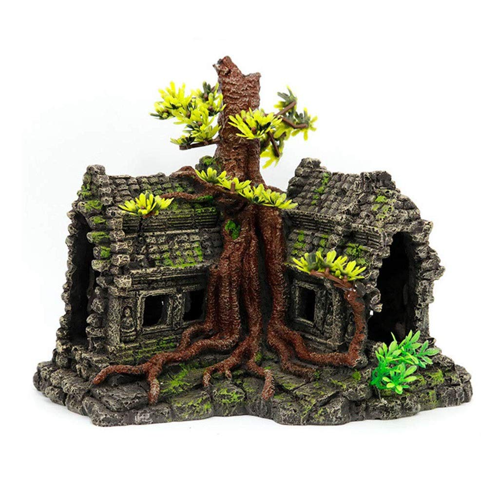 Jaula para hámster, casa para Reptiles, Decoraciones para Acuario, Castillo, casa Cueva escondida para Reptiles, Adorno Decorativo para pecera (marrón, 21,5x18x21,5 CM)