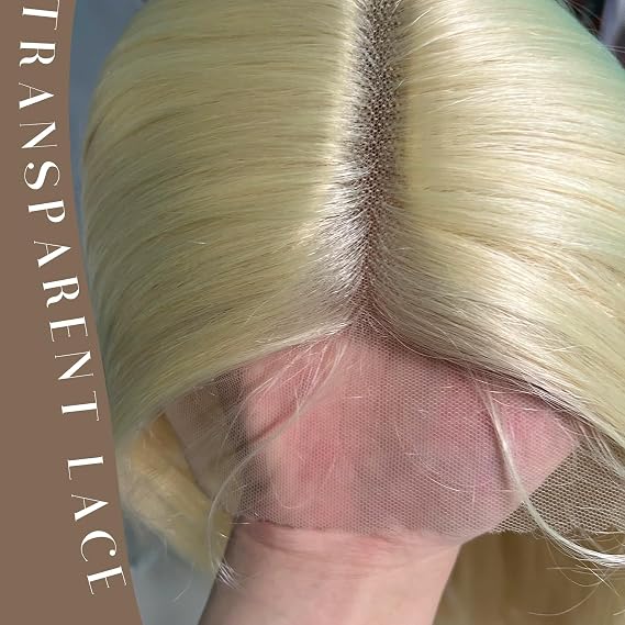 SOKU Long Straight Lace Front Wigs Pre Plucked Platinum Blonde Lace Frontal Wigs with Baby Hair 32 Inch Middle Part HD Transparent Lace Wig 613 Silky Straight Synthetic Wig for Women Girls