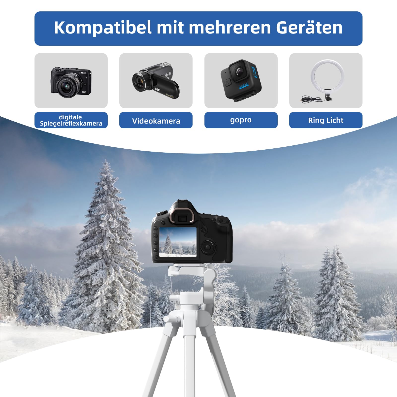 125 Cm Stativ Mit Smartphone-Adapter – Ultra-leicht, Höhenverstellbar, Für Handys Und Kleine Kameras