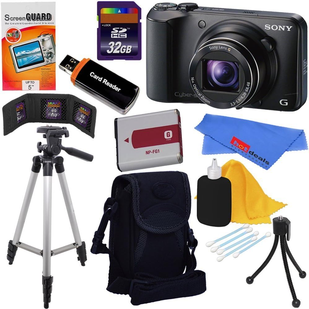 Sony Cyber-Shot DSC-H90 16.1 MP Digital Camera with 16x Optical Zoom and 3.0-inch LCD (Black) + NP-FG1 Battery + 9pc Bundle 32GB Deluxe Accessory Kit