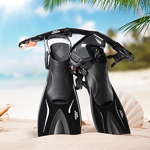 Miniatura 5 de Mask Fin Snorkel Set, Adults Snorkeling Gear Panoramic Diving Mask and Dry Top Snorkel and Dive Flippers Kit with Travel Bag for Swimming Training,