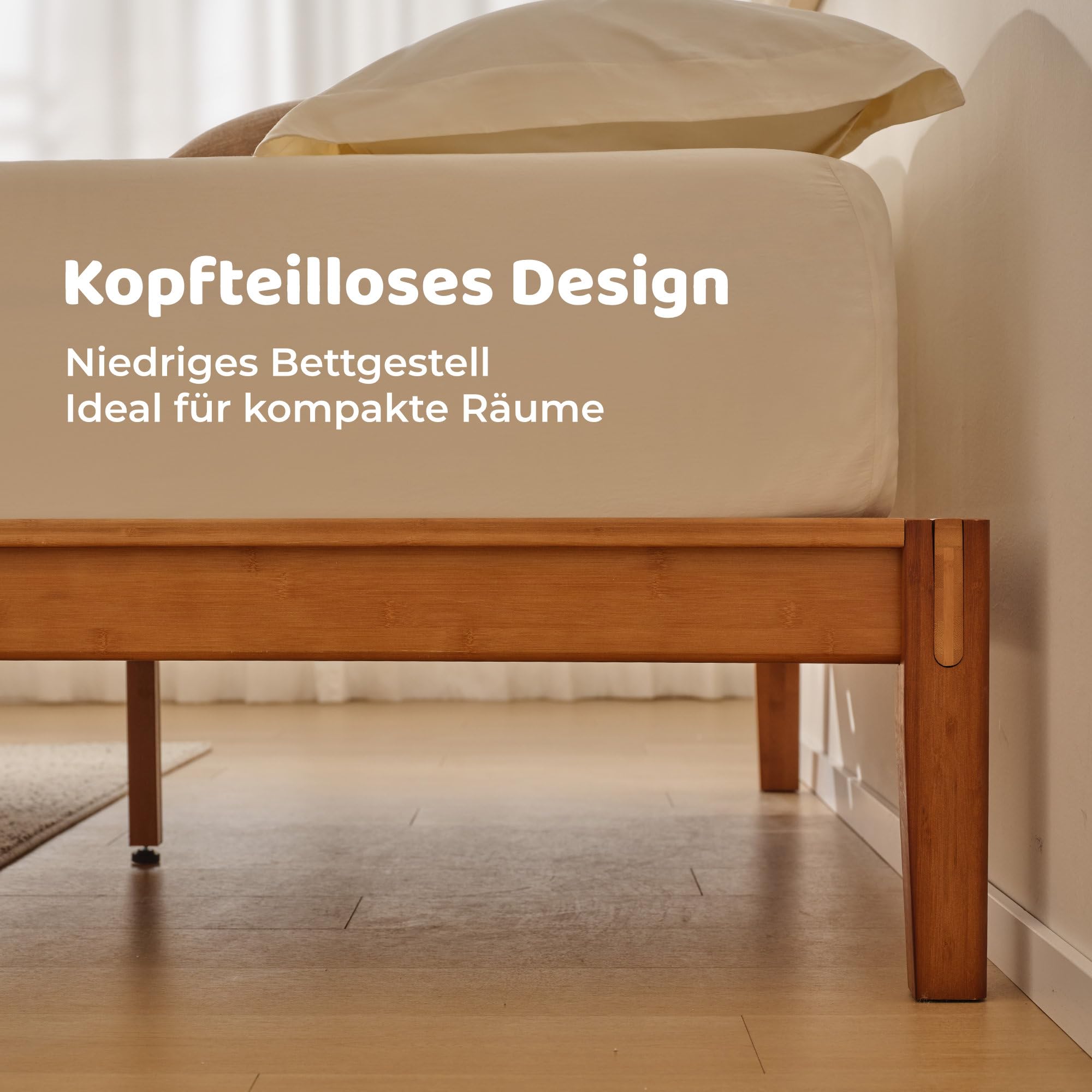 RECCI Bettgestell 140x200 aus massivem Bambus, Massivholzbett mit Steckverbindung, Modernes minimalistisches Bett, Geräuschlos, Werkzeuglose Montage, Bambus Natur