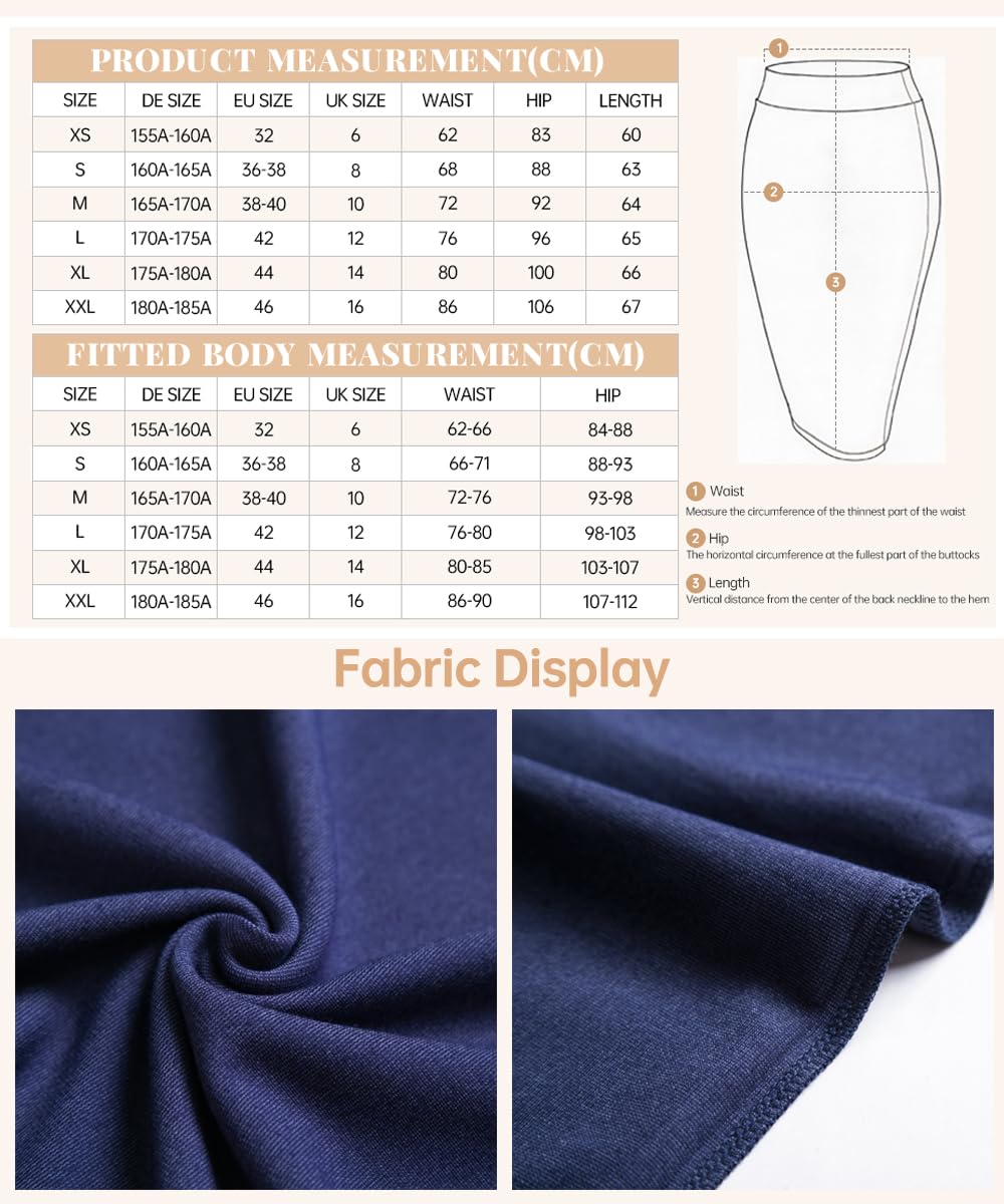 EXCHIC Femmes Solido Élastique Haut Taille Midi Crayon Jupe Coupe Bodycon Droite Jupe