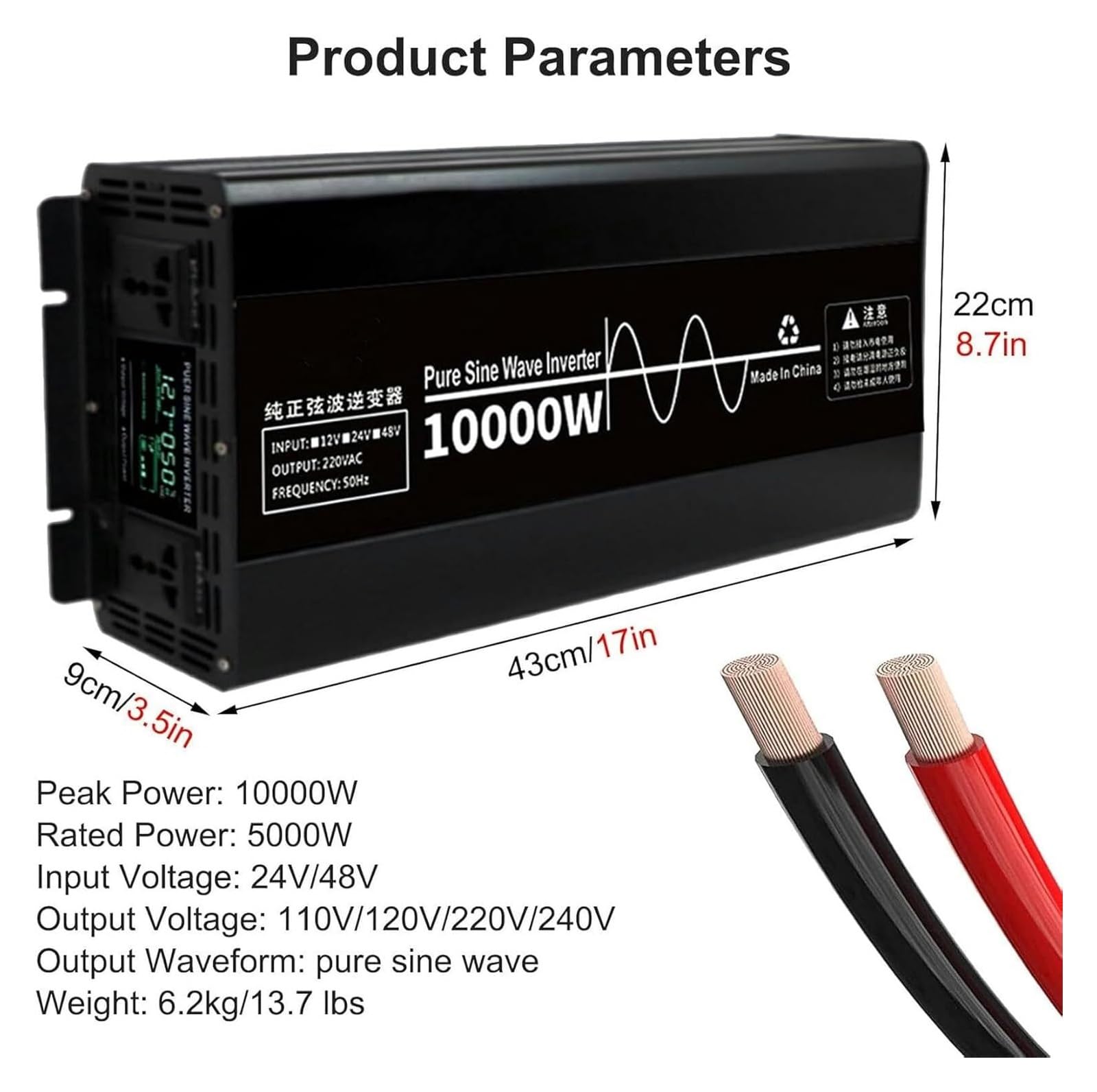 Czysty konwerter napięcia Sinus, przetwornica napięcia DC 24V 48V na AC 110 V 220 V, do samochodów kempingowych, ciężarówek (48 V do 220 V)