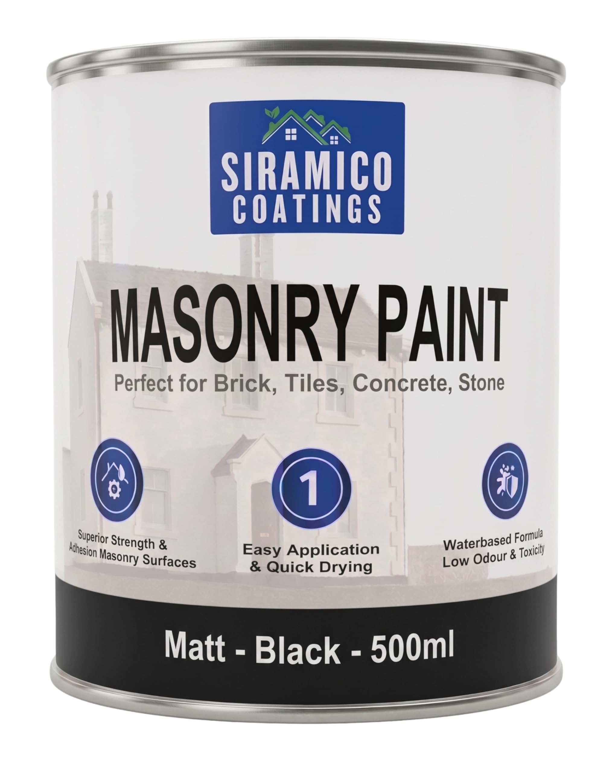 Siramico Coatings Black | Masonry Paint | Smooth White | 500 Ml |10 Year Protection Of Masonry Surfaces | Washable Paint (, 500Ml)