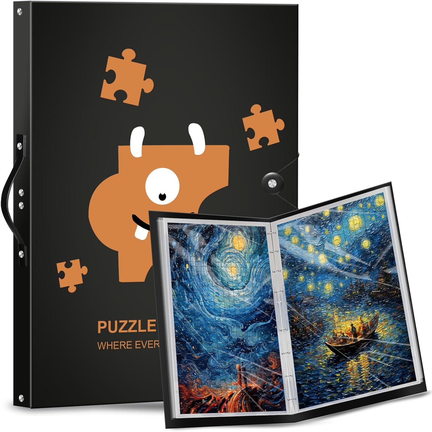 Demine Puzzle Storage Folder for 1000 Pieces – Portable Jigsaw Puzzles Organizer Binder Fits Up to 40 Puzzles, 20 HD Film Pockets, Handle Design Puzzle Keeper for Adults and Kids Large